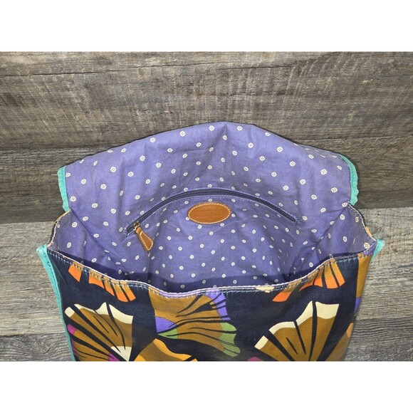 Fossil Crossbody Navy Blue Bag Colored Floral Print Coated Canvas Colorful - Picture 6 of 16